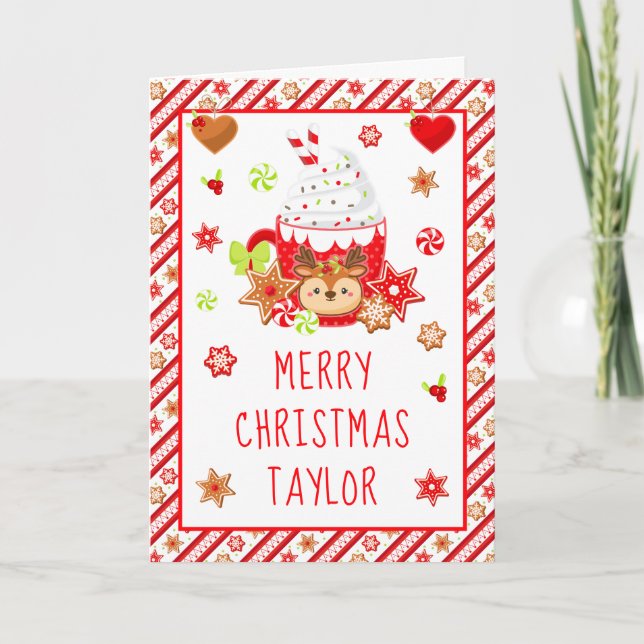 Cartão De Festividades Cookies e Cacau Vermelho Feliz Natal (Frente)