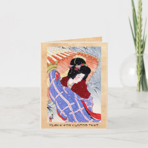 Cartão De Festividades Cool japanese lady geisha umbrella snow winter