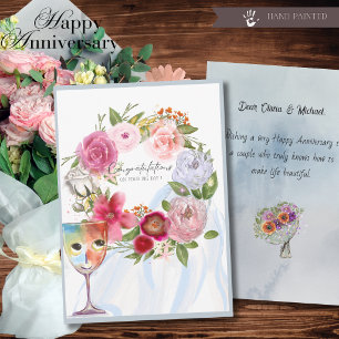 Cartão De Festividades Copo de Vinho & Coroa Floral Casamento Aniversário