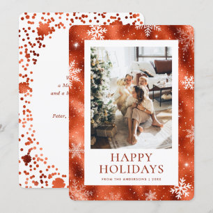 Cartão De Festividades Copper Happy Holidays Snowflake Foto de Neve