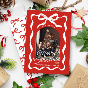 Cartão De Festividades Coquete Curva Fita e Laço Natal Foto Retro
