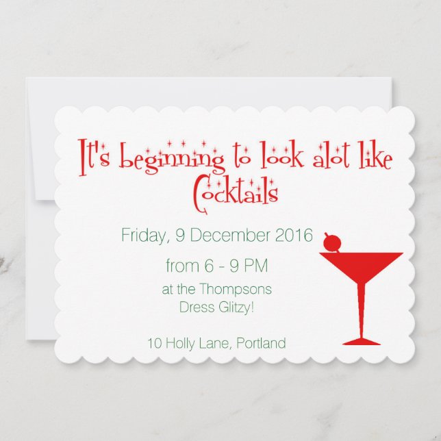 Cartão De Festividades Coquetéis de Natal Estilo de 50 Retroativo (Frente)