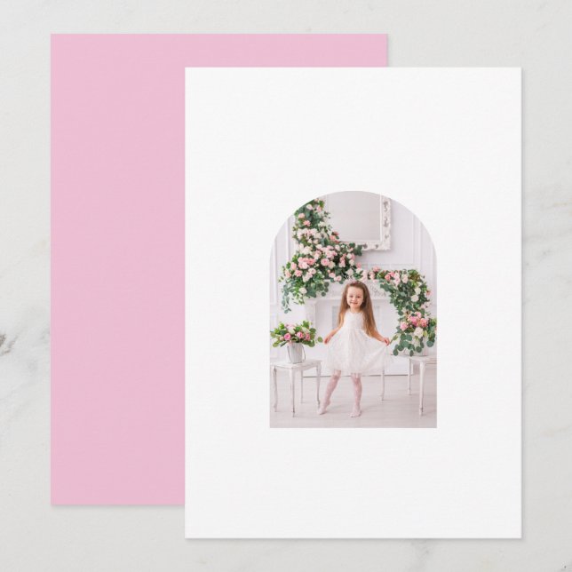 Cartão De Festividades Coquette Christmas Family Photo Pink Green Doodle (Frente/Verso)