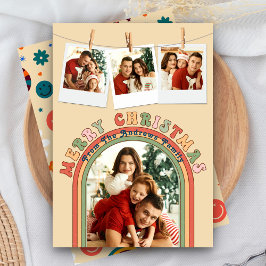 Cartão De Festividades Cor Colorido Retro Groovy 4 Fotos Natal Bege