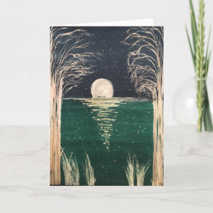 Cartão De Festividades Cor d'água da lua original na placa de Vazio