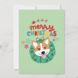 Cartão De Festividades Cor de Natal Alegre Husky Cachorrinho
