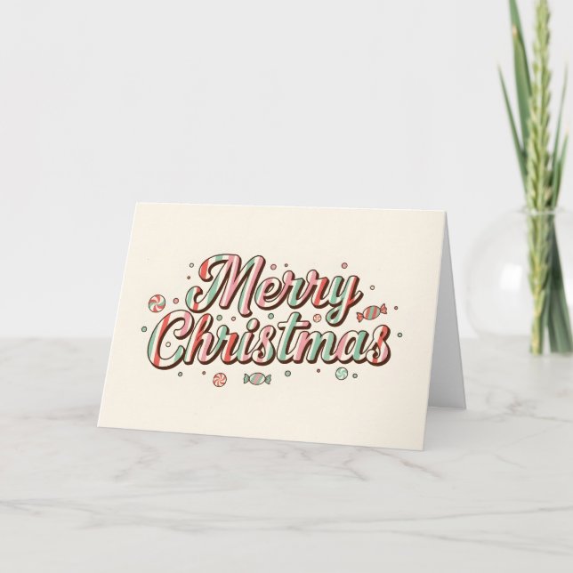 Cartão De Festividades Cor Doce Retro Para Crianças Feliz Natal (Frente)