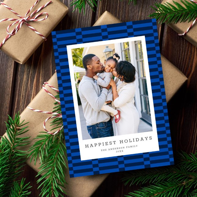 Cartão De Festividades Cor Personalizável 1 Foto AZUL com Verificação Diá (Criador carregado)