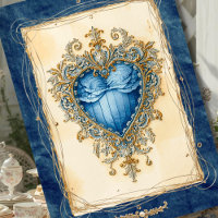 Coração Barroco Azul com Moldura Ornamental Dourad