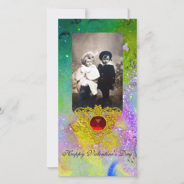 CARTÃO DE FESTIVIDADES CORAÇÃO CELTICA EM VIOLETA, VERDE, ESPUMANTES DOUR (Frente)