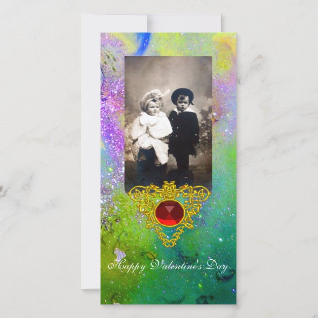 CARTÃO DE FESTIVIDADES CORAÇÃO CELTICA EM VIOLETA, VERDE, ESPUMANTES DOUR (Frente)