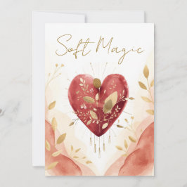 Cartão De Festividades Coração de Aquarela com Magia Suave e Botânicos Do