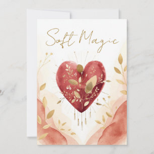 Cartão De Festividades Coração de Aquarela com Magia Suave e Botânicos Do