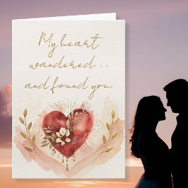 Cartão De Festividades Coração de Aquarela Suave com Flores Quentes e Dou