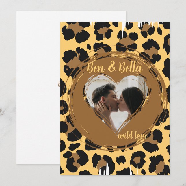 Cartão De Festividades Coração de Leopardo com Foto Personalizada (Frente/Verso)