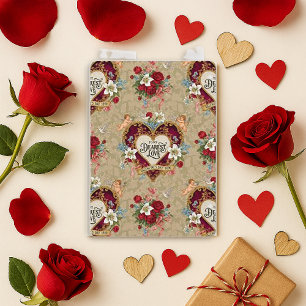 Cartão De Festividades Coração de São Valentim Romântico Vintage