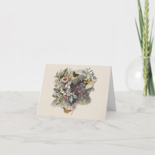 Cartão De Festividades Coração do Namorados, Flores, Borboletas