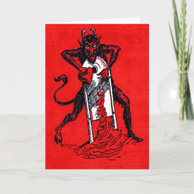 Cartão De Festividades Coração em fatias do Krampus Vermelho (Frente)