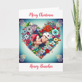 Cartão De Festividades Coração Floral Romântico Natal Personalizado