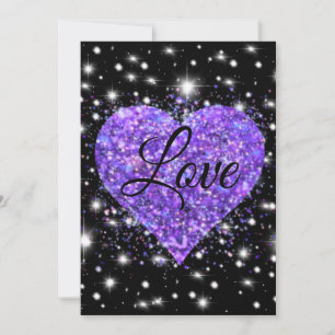 Cartão De Festividades Coração roxo cintilante, amor brilhante do dia dos