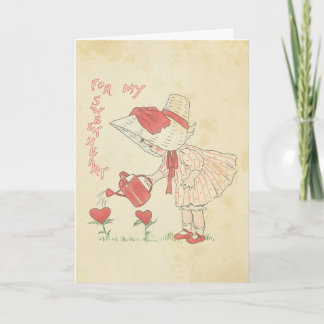 Cartão De Festividades Corações bonitos da flor da menina do dia dos