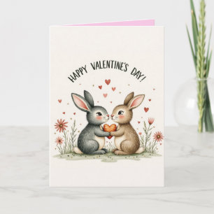 Cartão De Festividades Corações de Amor Coelho Fofo Rosas Dia dos Namorad