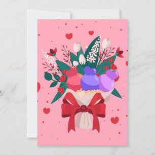 Cartão De Festividades Corações de Flores de Buquê Romântica Corações de