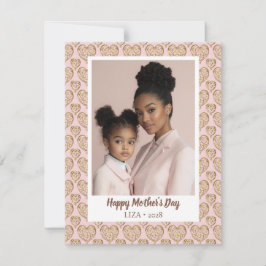 Cartão De Festividades Corações Dourados Rosa Moderno Foto do Dia das Mãe