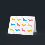 Cartão De Festividades Corações e estrelas coloridos de Doxie<br><div class="desc">Amantes brincalhão,  design colorido do Dachshund! Disponível em camisas e nas bolsas orgânicas!</div>