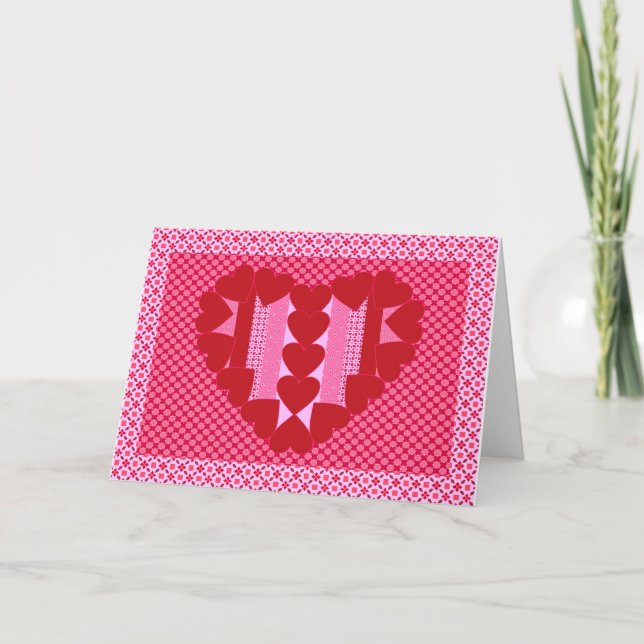 Cartão De Festividades Corações e listras - edredão (Frente)