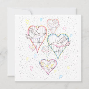 Cartão De Festividades Corações e Pássaros de Amor Moderno