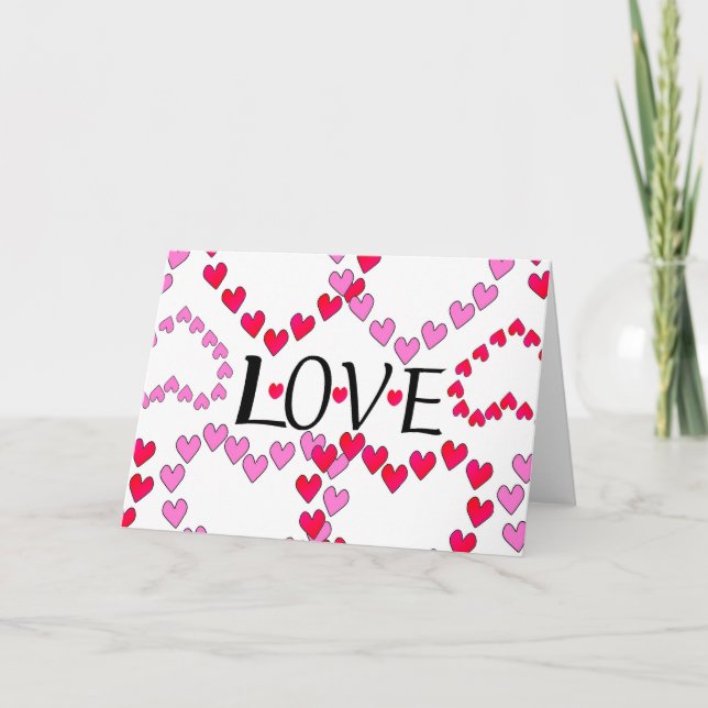 Cartão De Festividades Corações Pequenos, Vermelho Rosa, AMOR (Frente)