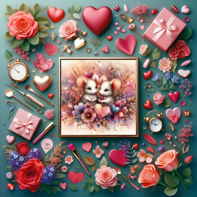 Cartão De Festividades Corações Rosa, Camundongos, Casais Cristãos, Namor (Criador carregado)