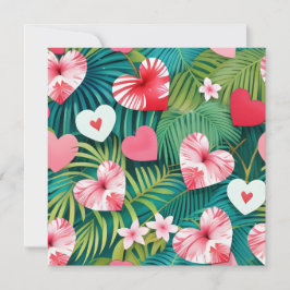 Cartão De Festividades Corações simples e folhagem tropical