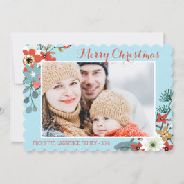Cartão De Festividades Coral Red Floral Blue Foto de Natal