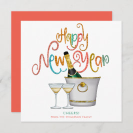 Cartão De Festividades Coral Teal Dourado Glitter Champagne