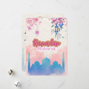 Cartão De Festividades Cores-d'água Cor-de-rosa-branca Ramadan Mubarak Pe