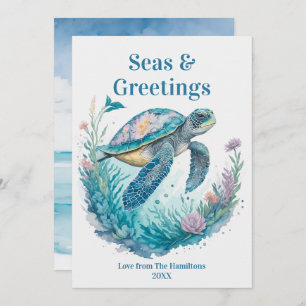 Cartão De Festividades Cores de Natal Costeiras e Saudações