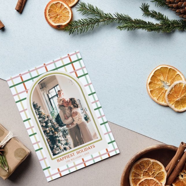 Cartão De Festividades Cores pastéis rústicas Xadrez Foto Feliz Natal  (Criador carregado)