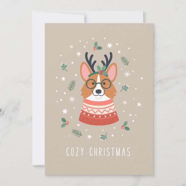 Cartão De Festividades Corgi de Natal Aconchegante (Frente)