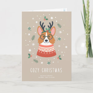 Cartão De Festividades Corgi de Natal Aconchegante