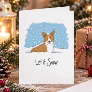 Cartão De Festividades Corgi Deixe Nevar Cachorro Fofo Natal Branco Perso