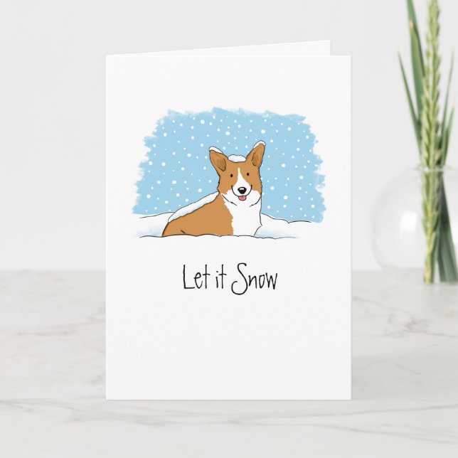 Cartão De Festividades Corgi Deixou Neve, Cão Cachorro Branco Personaliza (Frente)