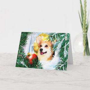 Cartão De Festividades Corgi Galês de Férias na Janela de Inverno