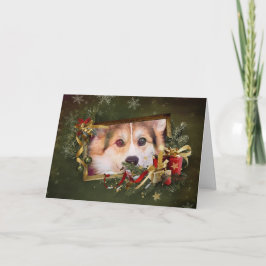 Cartão De Festividades Corgi Tricolor de Férias Espiando