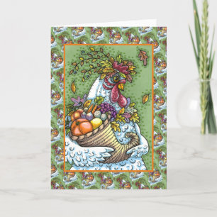 CARTÃO DE FESTIVIDADES CORNUCOPIA HEN, OBRIGADO A COLHEITA DE GALINHA