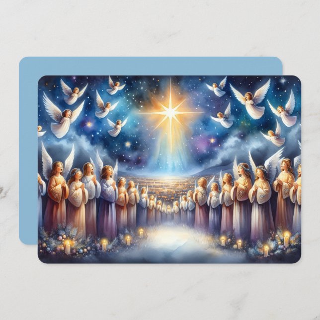 Cartão De Festividades Coro Celestial sob a Estrela de Belém (Frente/Verso)