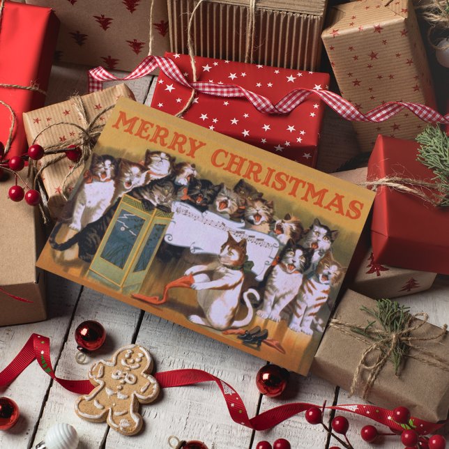 Cartão De Festividades Coro de Natal Cat (Criador carregado)