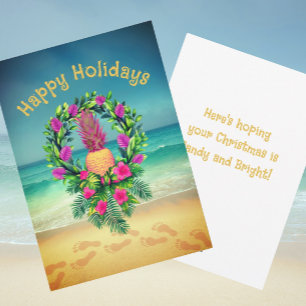 Cartão De Festividades Coroa de Abacaxi Tropical Personalizada de Natal