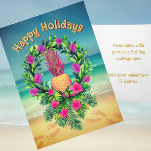 Cartão De Festividades Coroa de Abacaxi Tropical Personalizada de Natal